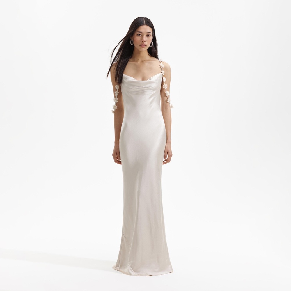 Self-Portrait CHAMPAGNE SATIN FLOWER MAXI DRESS, 2